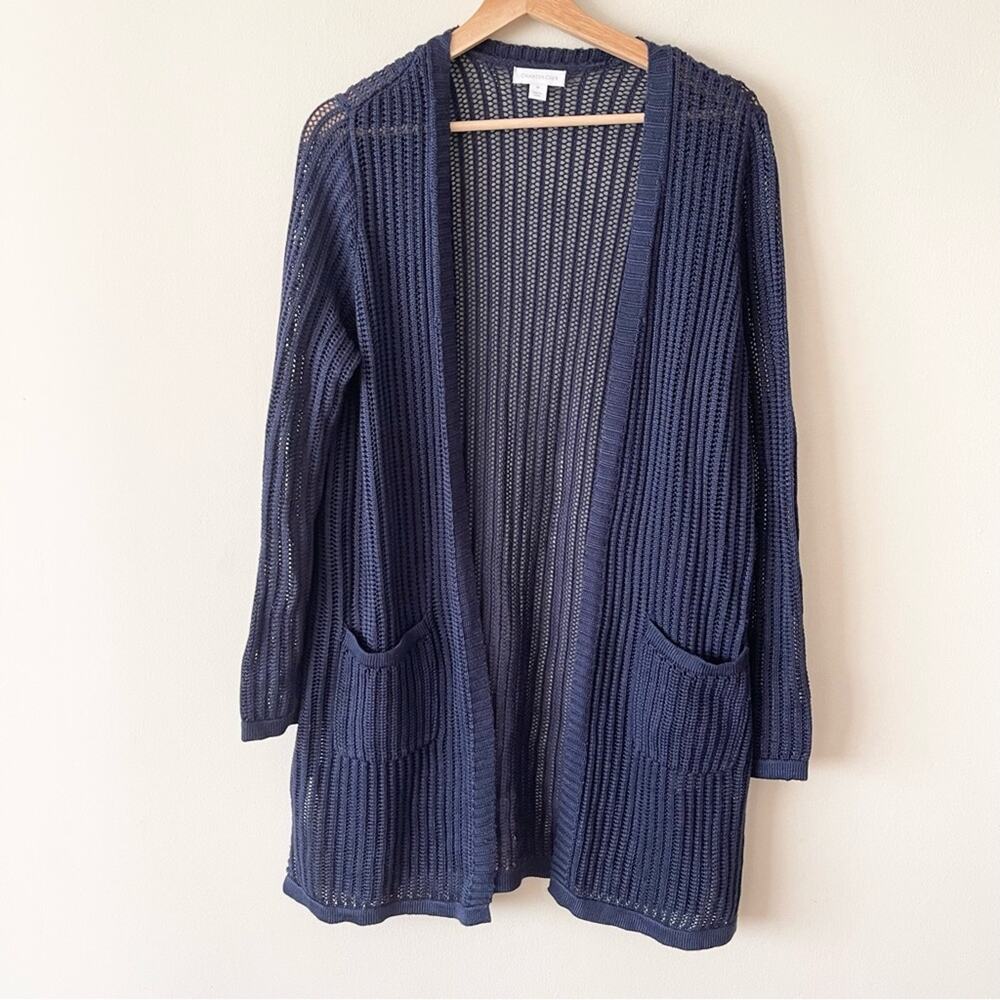 Charter Club Open-Front Cardigan Sweater Loose Knit Women’s size M Navy Blue